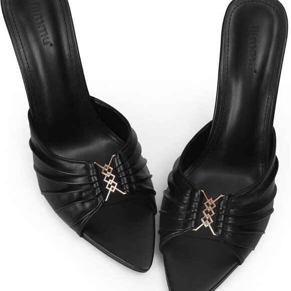 Women’s Faux Leather Stiletto Mules 3.5-Inch Pointed Toe Slip-On Heels